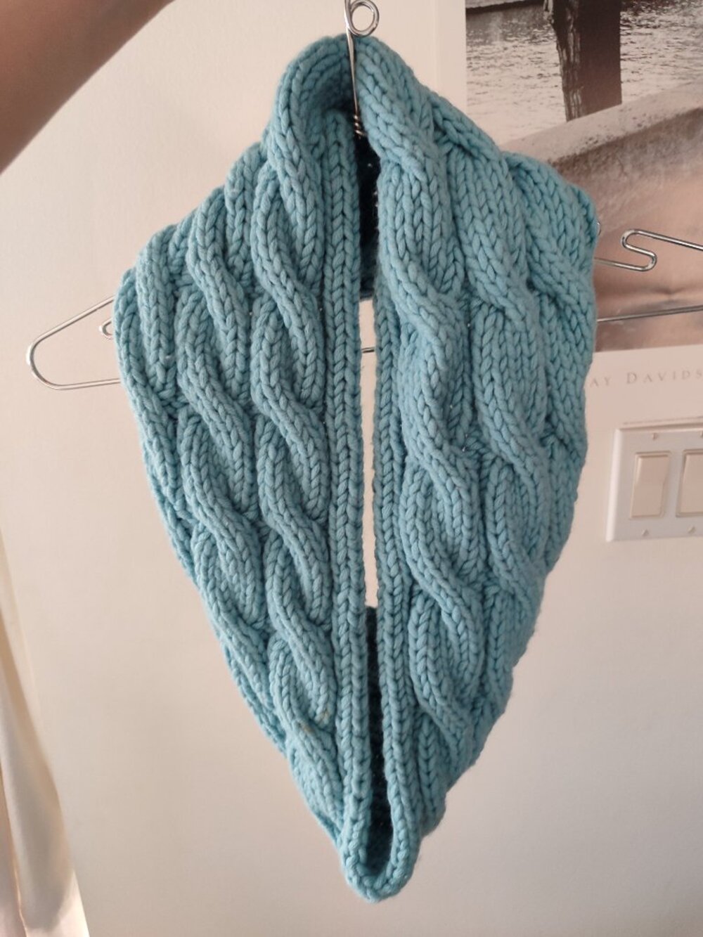 Handmade Blue Cable Knit Infinity Scarf Cowl